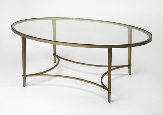 50" Clear and Gold Glass and Metal Oval Coffee Table