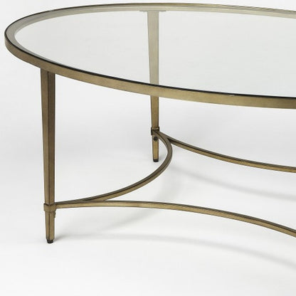 50" Clear and Gold Glass and Metal Oval Coffee Table