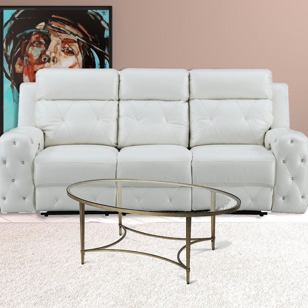 50" Clear and Gold Glass and Metal Oval Coffee Table