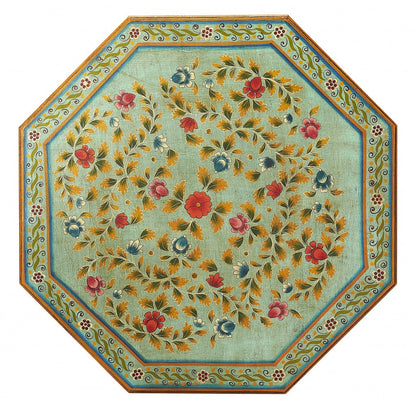 29" Green Wood Hexagon Abstract Coffee Table