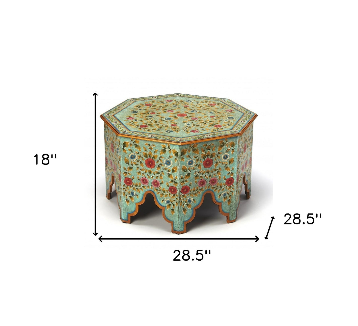 29" Green Wood Hexagon Abstract Coffee Table