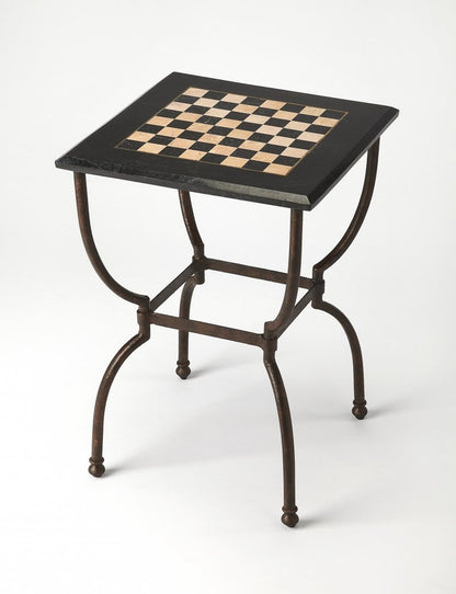 18" Black Stone and Metal Square Coffee Table