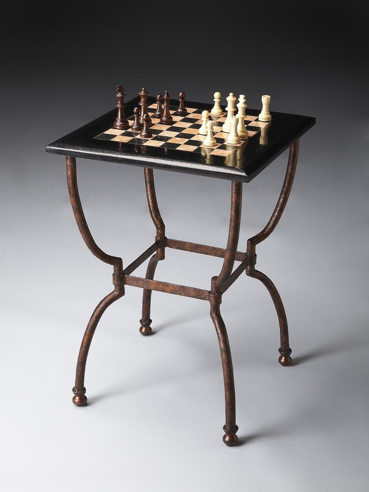 18" Black Stone and Metal Square Coffee Table