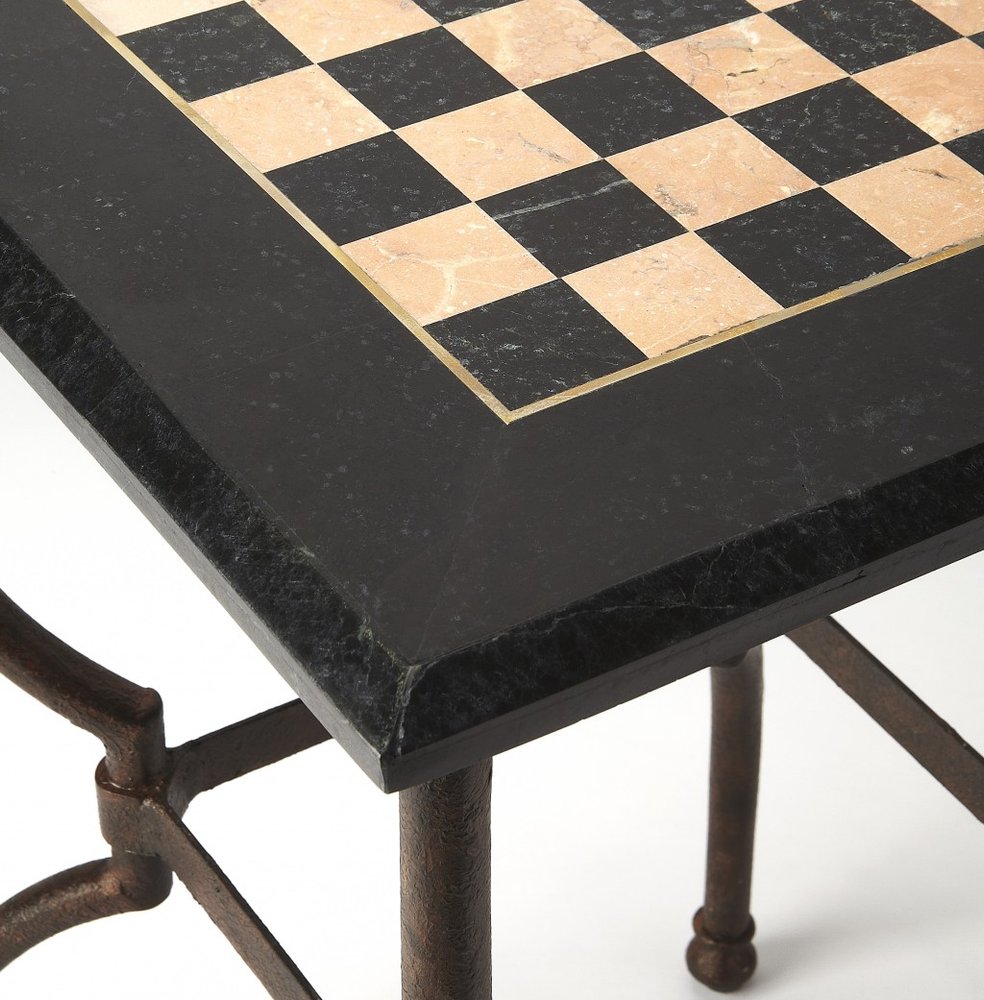 18" Black Stone and Metal Square Coffee Table