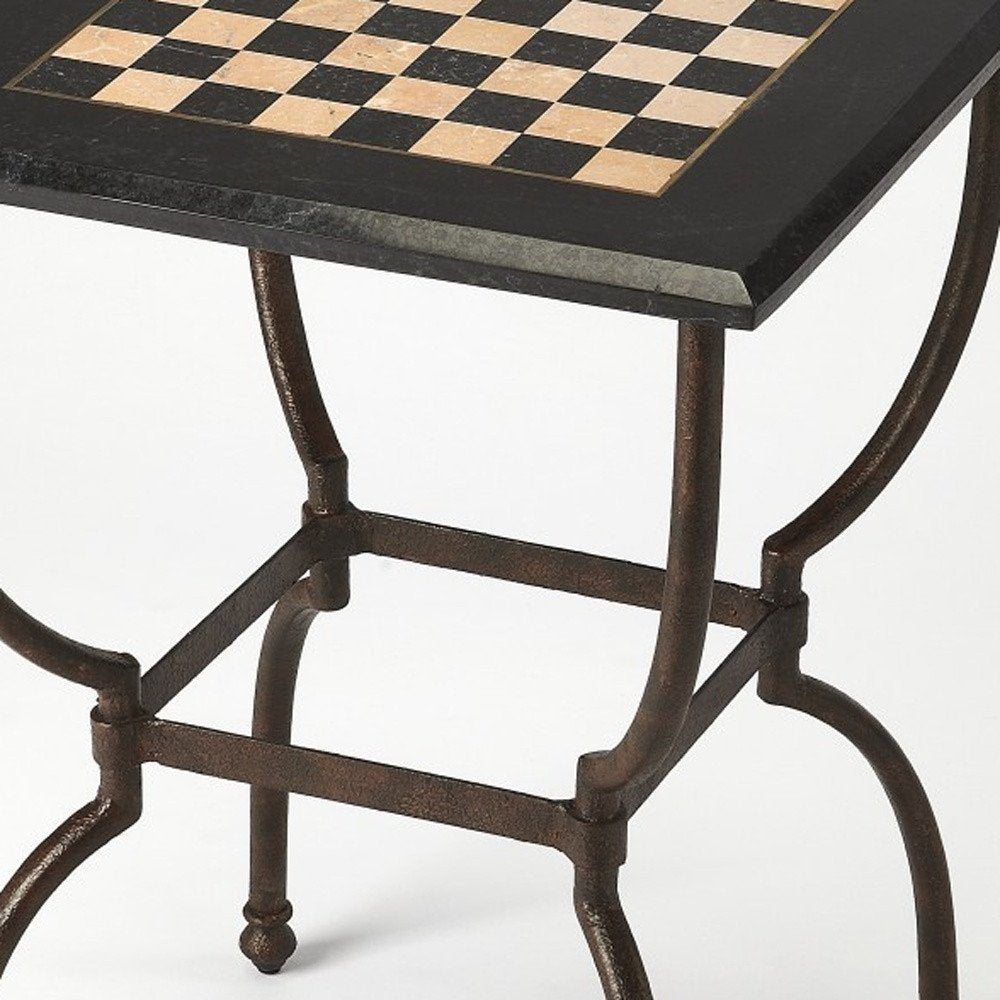 18" Black Stone and Metal Square Coffee Table