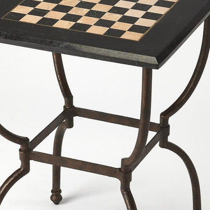18" Black Stone and Metal Square Coffee Table
