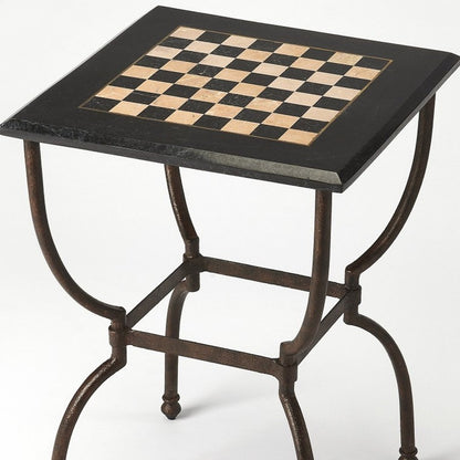 18" Black Stone and Metal Square Coffee Table