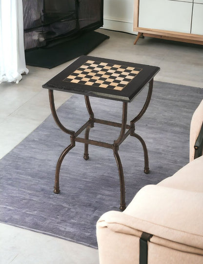 18" Black Stone and Metal Square Coffee Table