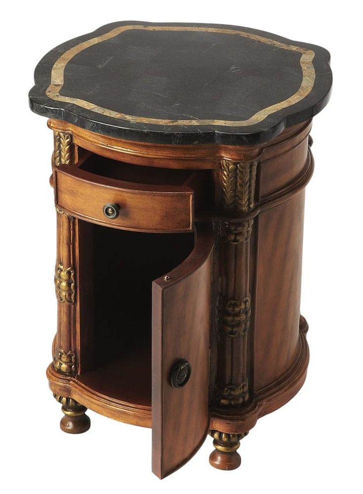 20" Black and Brown Stone and Wood Free Form Coffee Table With Drawer