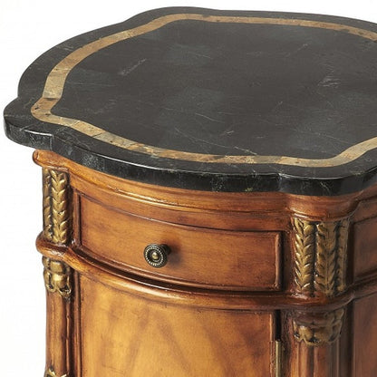 20" Black and Brown Stone and Wood Free Form Coffee Table With Drawer