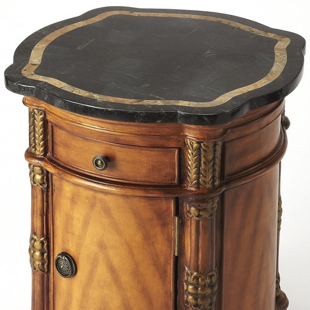 20" Black and Brown Stone and Wood Free Form Coffee Table With Drawer