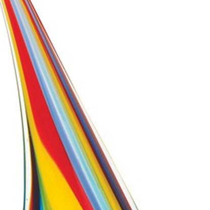 14" Clear Red Blue Yellow Murano Glass Sailboat Tabletop Sculpture