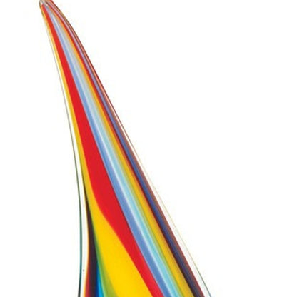 14" Clear Red Blue Yellow Murano Glass Sailboat Tabletop Sculpture