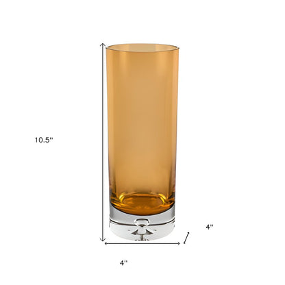11" Amber And Clear Cylinder Lead Free Crystal Table Vase