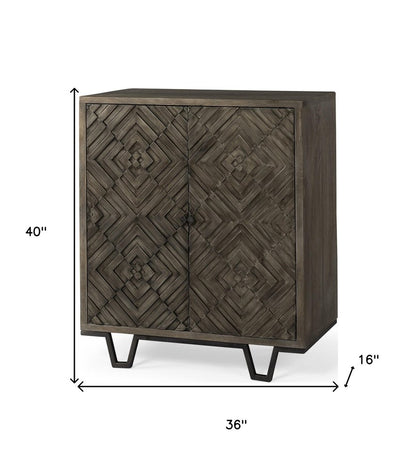16" Black and Dark Brown Accent Cabinet With One Shelf