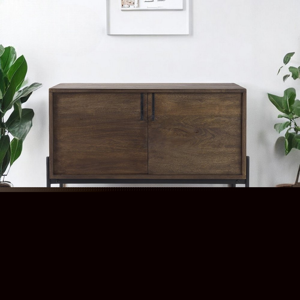 Dark Brown Two Door Cabinet With Metal Legs