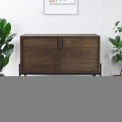 Dark Brown Two Door Cabinet With Metal Legs