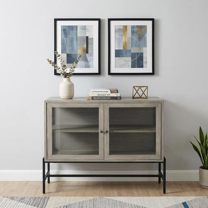 38" White Solid Wood Sideboard with Two Glass Doors