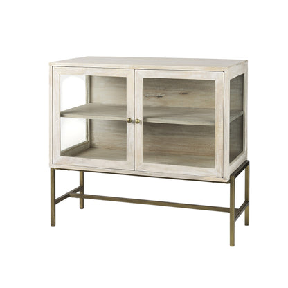 38" White Solid Wood Sideboard with Two Glass Doors