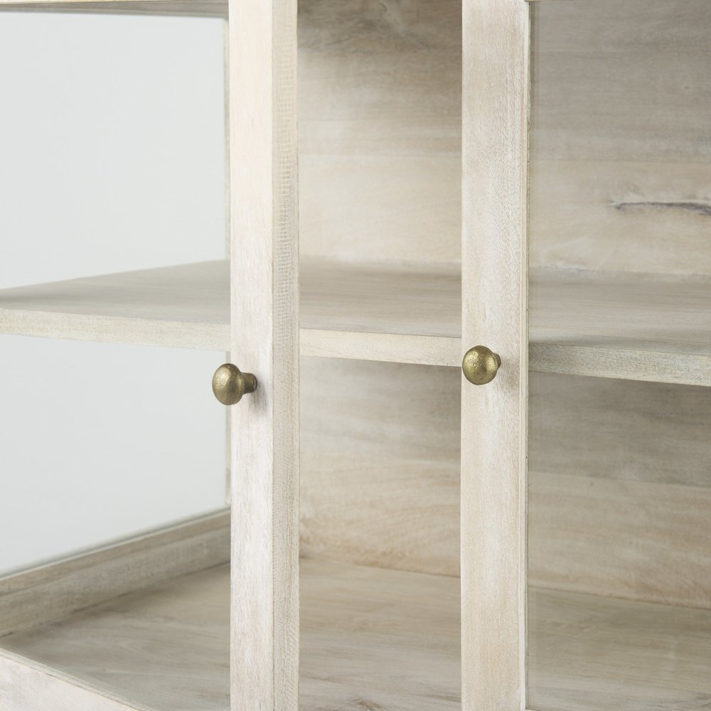 38" White Solid Wood Sideboard with Two Glass Doors