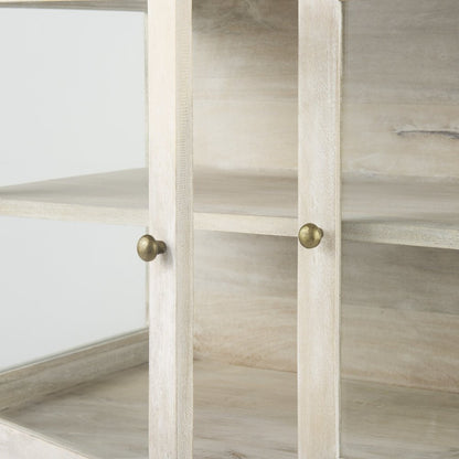 38" White Solid Wood Sideboard with Two Glass Doors