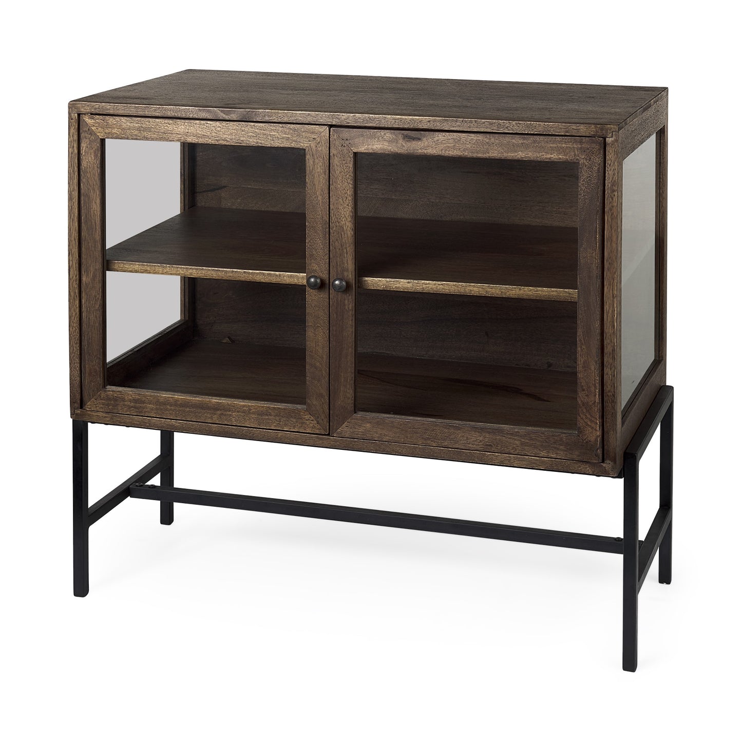 38" White Solid Wood Sideboard with Two Glass Doors