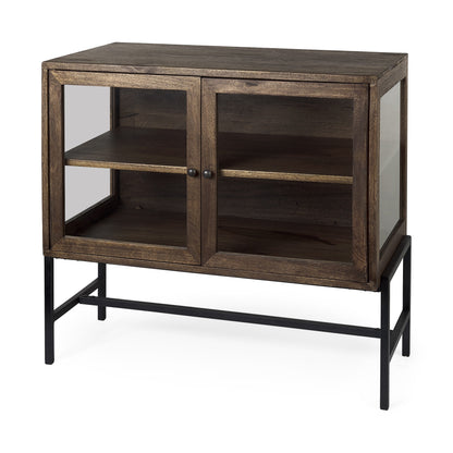 38" White Solid Wood Sideboard with Two Glass Doors