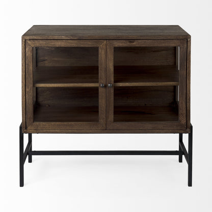 38" White Solid Wood Sideboard with Two Glass Doors