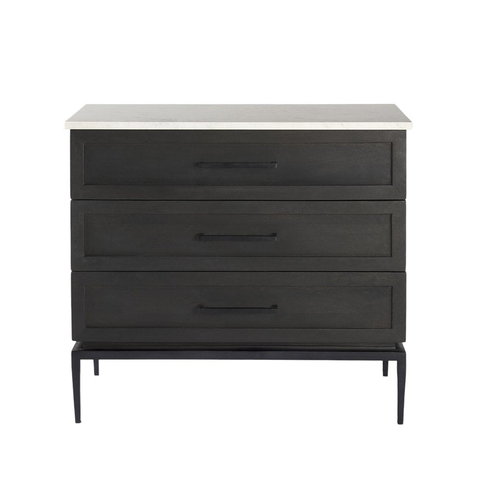 36" Black And White Solid Wood Three Drawer Dresser