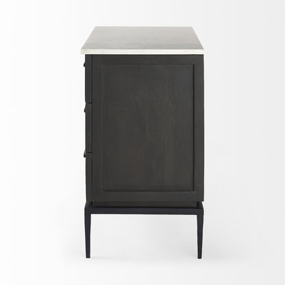 36" Black And White Solid Wood Three Drawer Dresser