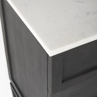 36" Black And White Solid Wood And Marble Three Drawer Dresser