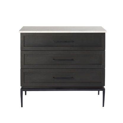 36" Black And White Solid Wood And Marble Three Drawer Dresser