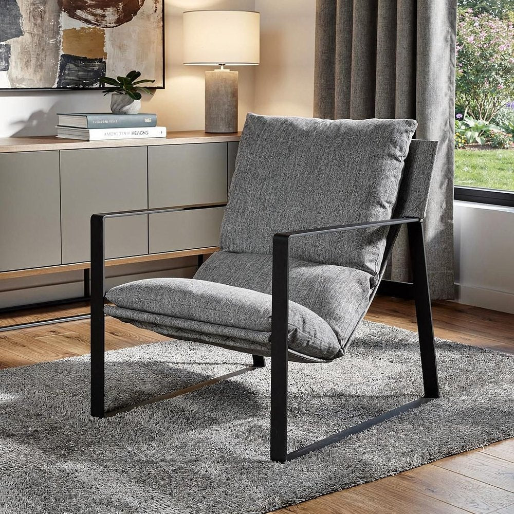 35" Gray and Black Fabric Wingback Chair