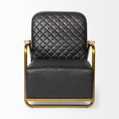 36" Black and Gold Leather Lounge Chair