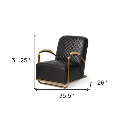 36" Black and Gold Leather Lounge Chair