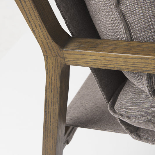 34" Cream and Black Fabric Lounge Chair