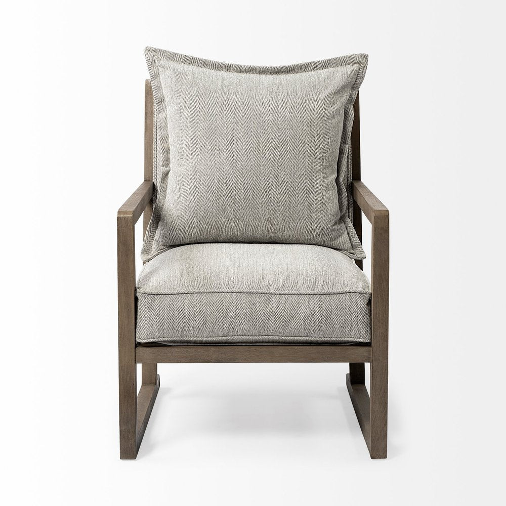 32" Ash Gray and Brown Fabric Arm Chair