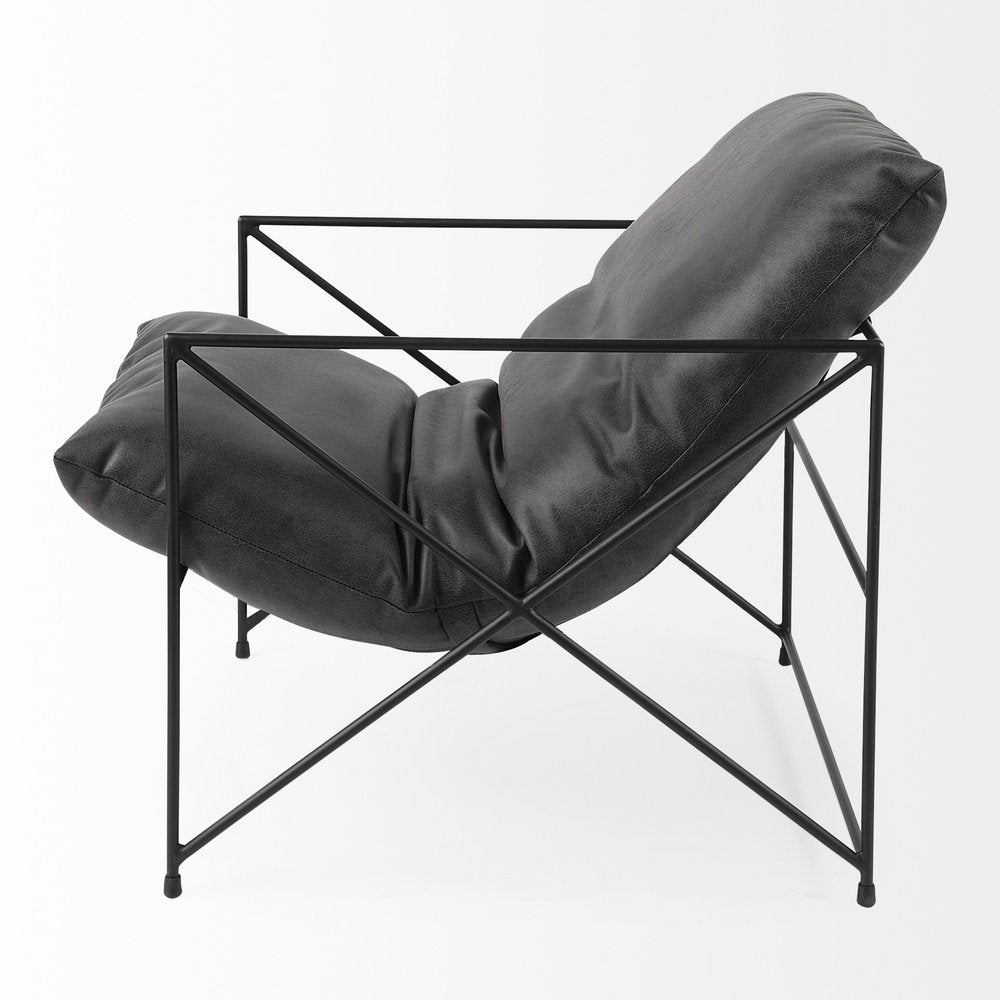 30" Black Faux Leather Distressed Wingback Chair
