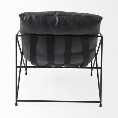 30" Black Faux Leather Distressed Wingback Chair