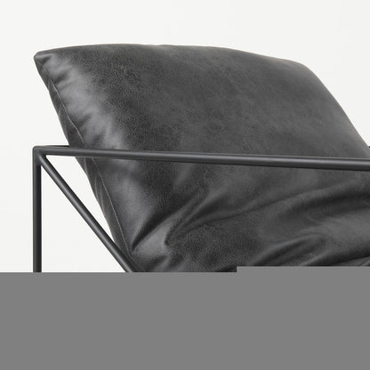 30" Black Faux Leather Distressed Wingback Chair