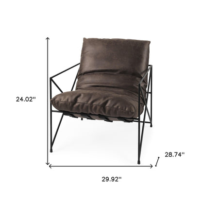 30" Black Faux Leather Distressed Wingback Chair