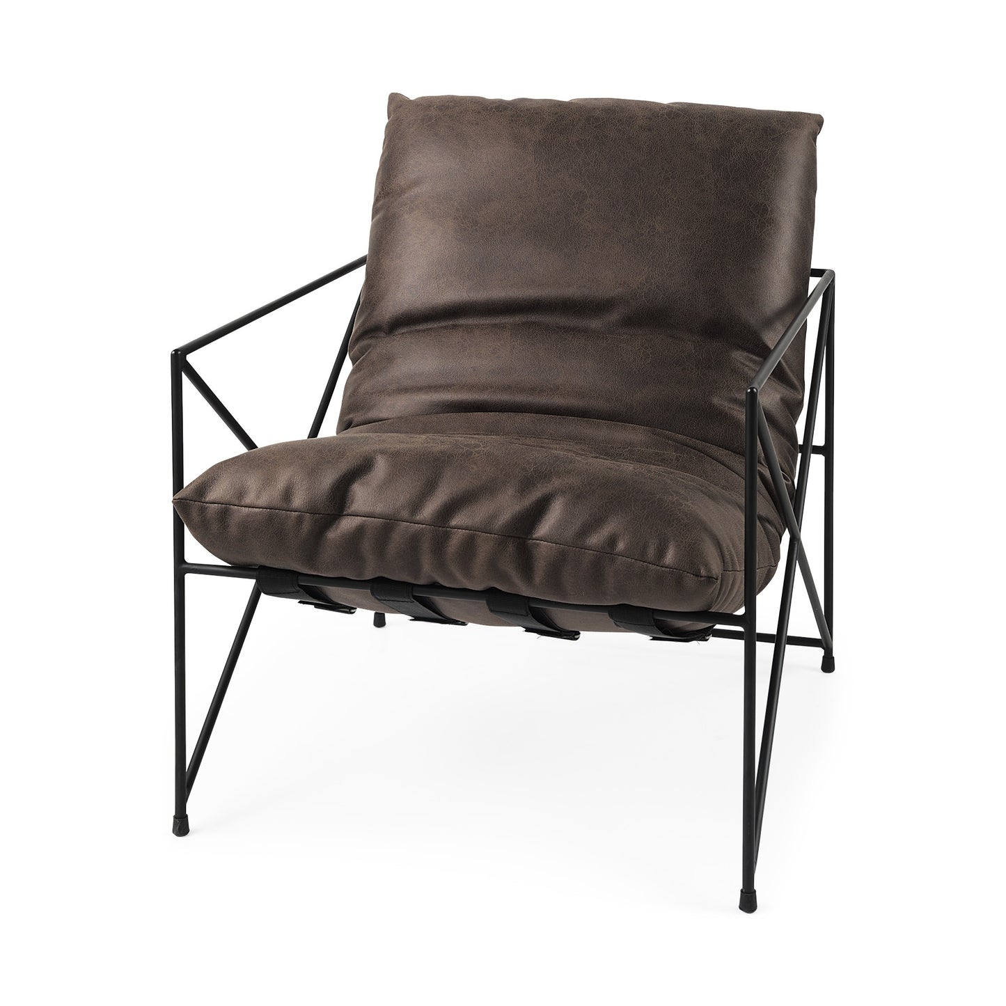 30" Black Faux Leather Distressed Wingback Chair
