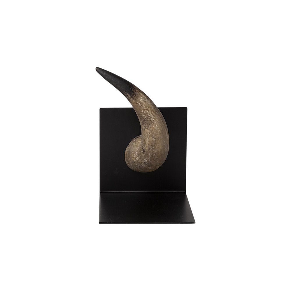 Set of Two 6" Brown and Black Ceramic Horn Decorative Bookends