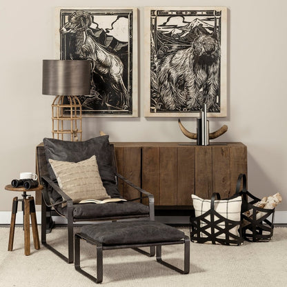 Set of Two Brown And Black Resin And Metal Horn Decorative Bookends