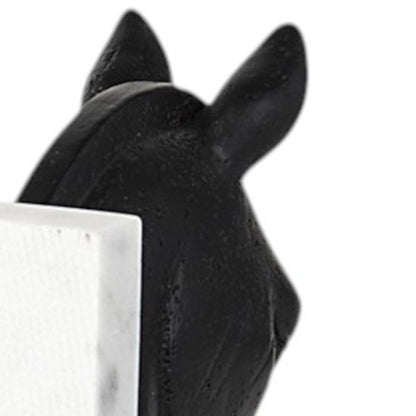Set of Two 8" Black And White Marble And Resin Horse Decorative Bookends