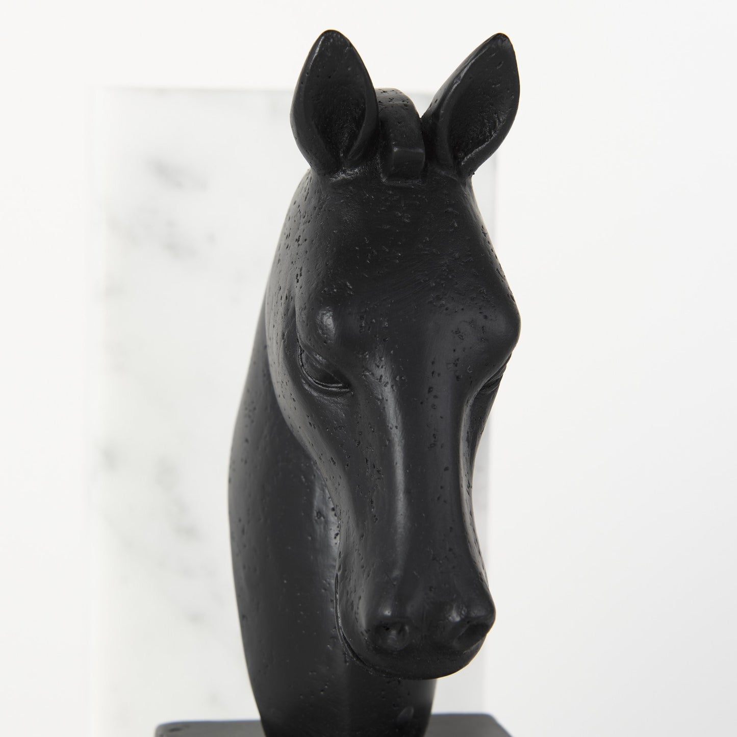 Set of Two 8" Black And White Marble And Resin Horse Decorative Bookends