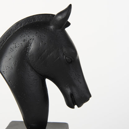 Set of Two 8" Black And White Marble And Resin Horse Decorative Bookends
