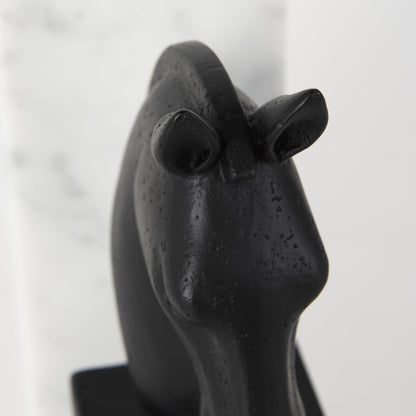 Set of Two 8" Black And White Marble And Resin Horse Decorative Bookends