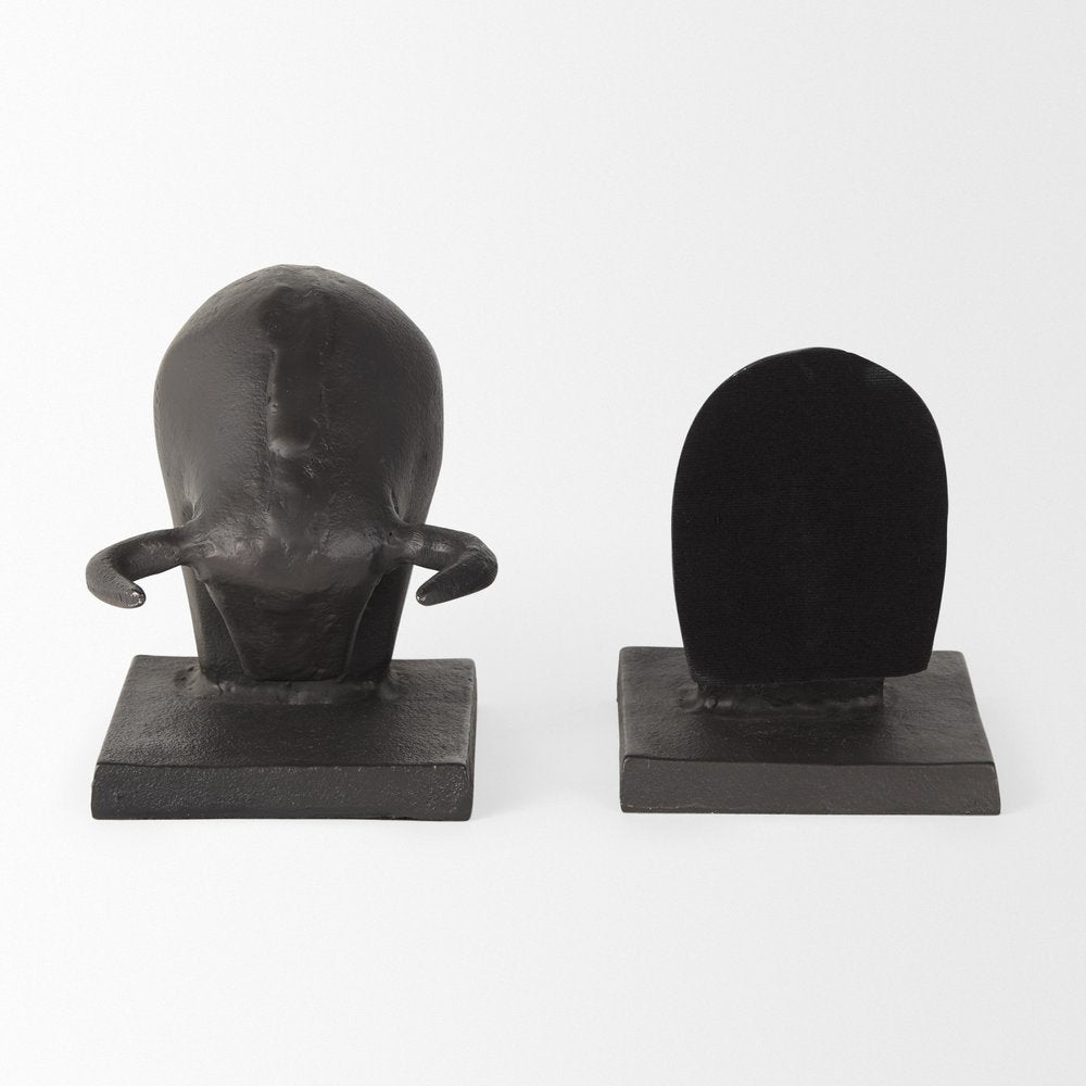 Set of Two 6" Black Metal Bull Decorative Bookends