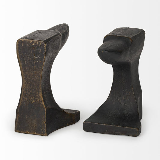 Set of Two 6" Black And Gold Polyresin Decorative Bookends